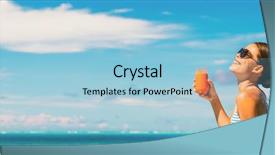  Presentation with drinking glass - Presentation design consisting of copy space on blue sky background and a light blue colored foreground