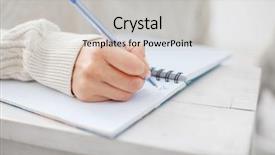  Presentation with writing pen - Beautiful theme featuring copy writer - woman writing pen in notebook backdrop and a light gray colored foreground