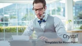  Presentation with old fashioned - Slide set having copy writer career - handsome man using old fashioned background and a light blue colored foreground