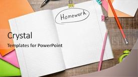  Presentation with homework - PPT theme featuring copybook with word homework background and a white colored foreground