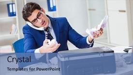  Presentation with scan paper - Beautiful slide deck featuring copying machine jamming paper backdrop and a teal colored foreground