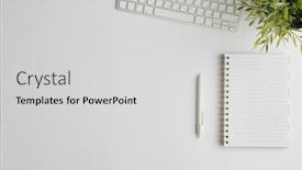  Presentation with green notebook - Cool new slides with copyspace-for-your-advert-surrounded backdrop and a light gray colored foreground