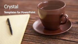  Presentation with notepad - Colorful PPT theme enhanced with copywriter - blank notepad on a wooden backdrop and a tawny brown colored foreground