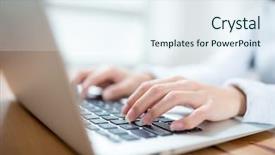  Presentation with cyber stalking computer laptop suffering - Beautiful slides featuring copywriter - woman working on laptop computer backdrop and a sky blue colored foreground