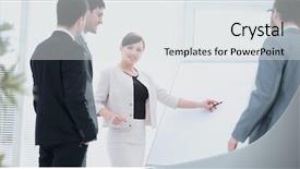  Presentation with stand - Colorful slide set enhanced with copywriter and designers stand next backdrop and a white colored foreground