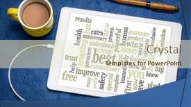  Presentation with coffee cup - Presentation theme having copywriting-power-words-word-cloud background and a lemonade colored foreground