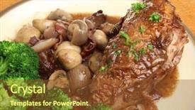  Presentation with chicken - Slide deck featuring coq au vin chicken casseroled background and a tawny brown colored foreground