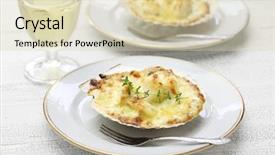  Presentation with saint - Slides having coquilles saint jacques gratin french scallop cuisine background and a soft green colored foreground