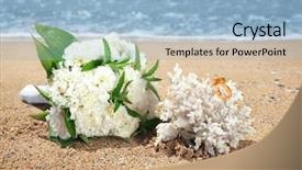 Presentation with golden wedding - Amazing PPT theme having coral at seaside beach wedding backdrop and a light blue colored foreground