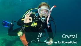  Presentation with signal - PPT theme consisting of coral reef ecosystem - female scuba diver okay signal background and a ocean colored foreground