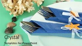  Presentation with table setting - Colorful slide deck enhanced with coral wedding - marine table setting on color backdrop and a  colored foreground