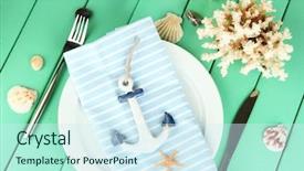  Presentation with table setting - Slides featuring coral wedding - marine table setting on color background and a cool aqua colored foreground