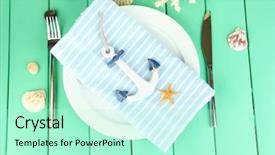  Presentation with table setting - Slide set consisting of coral wedding - marine table setting on color background and a  colored foreground