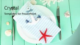  Presentation with marine - Slide deck having coral wedding - marine table setting on color background and a  colored foreground