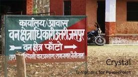  Presentation with signboard - Slide set having corbett national park ramnagar nainital background and a coral colored foreground