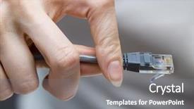  Presentation with connector - Slide set featuring cord with connector rj45 in a hand background and a gray colored foreground