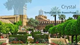  Presentation with ponds - Audience pleasing presentation design consisting of cordoba-spain-may-16-gardens backdrop and a light blue colored foreground