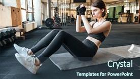  Presentation with abdominal - Slide set featuring core - concentrated young fitness woman doing background and a tawny brown colored foreground