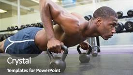  Presentation with gym - Presentation with core - determined shirtless muscular man doing background and a gray colored foreground