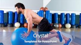  Presentation with gym ball - PPT theme consisting of core activity - fitball abdominal push ups swiss background and a teal colored foreground