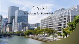  Presentation with osaka - Presentation theme with core bank - osaka nakanoshima district background and a light blue colored foreground