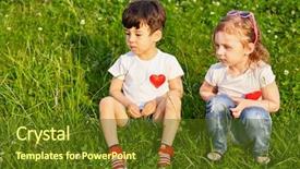  Presentation with children medical heart - Amazing slide set having corean - two little children sit backdrop and a  colored foreground