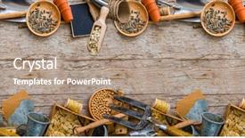  Presentation with garden tools - Theme with coren - garden tools and seeds background and a coral colored foreground