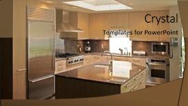  Presentation with kitchen - Slide set having coren - modern kitchen that has been background and a coral colored foreground