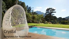  Presentation with swimming pool - Theme with coren - suspended seat next to decking background and a  colored foreground