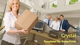  Presentation with box - Amazing slides having coren - young woman carrying a box backdrop and a tawny brown colored foreground