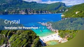  Presentation with turquoise beach - Slides having corfu-island-greece-aerial-drone background and a teal colored foreground