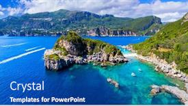  Presentation with turquoise beach - Presentation enhanced with corfu-island-greece-aerial-drone background and a ocean colored foreground