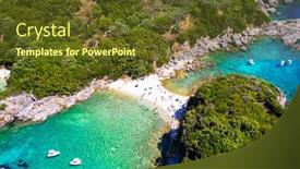  Presentation with turquoise beach - PPT theme enhanced with corfu-island-greece-aerial-view background and a tawny brown colored foreground