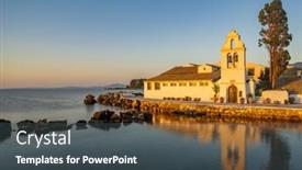  Presentation with monastery - Beautiful PPT theme featuring corfu-island-vlacherna-monastery-greece backdrop and a dark gray colored foreground