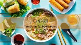  Presentation with appetizers - Beautiful theme featuring coriander - vietnamese pho bo soup backdrop and a gold colored foreground