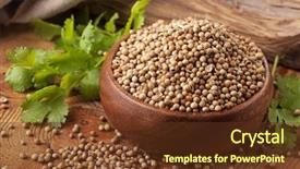  Presentation with powdered - Audience pleasing theme consisting of coriander seeds fresh coriander backdrop and a tawny brown colored foreground