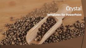  Presentation with canning - Slide deck consisting of coriander seeds with a wooden background and a  colored foreground