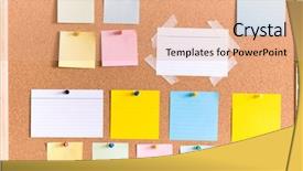  Presentation with bulletin board cork pin - Beautiful theme featuring corkboard - all different types of notes backdrop and a coral colored foreground