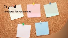  Presentation with cork - Beautiful slides featuring corkboard - blank postit notes on cork backdrop and a coral colored foreground