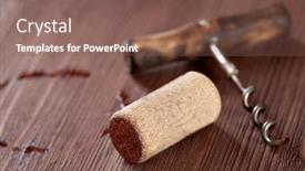  Presentation with corkscrew - Presentation theme enhanced with corkscrew-and-cork-over-wooden background and a violet colored foreground