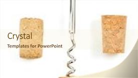  Presentation with corkscrew - PPT theme enhanced with corkscrew and wine cork isolated on white background background and a cream colored foreground