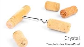 Presentation with corkscrew - Presentation design having corkscrew with wine corks isolated on white background and a white colored foreground
