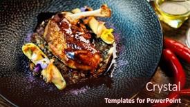  Presentation with red wine cheese - Presentation design enhanced with corn-chicken-supreme-beluga-lentils background and a wine colored foreground