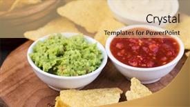  Presentation with nachos - Theme having corn chips nachos with sauce background and a  colored foreground