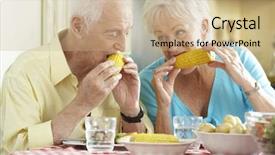  Presentation with ready to eat meal delivery - Slide set consisting of corn cob - senior couple eating meal together background and a coral colored foreground