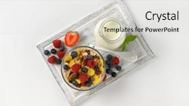  Presentation with cutting board - Audience pleasing presentation consisting of corn flakes - bowl of cereals and berry backdrop and a light gray colored foreground