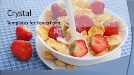  Presentation with corn flakes - Colorful theme enhanced with corn flakes - cereal with strawberry backdrop and a light blue colored foreground