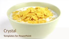  Presentation with white milk - Beautiful theme featuring corn flakes - cornflakes and milk in bowl backdrop and a soft green colored foreground