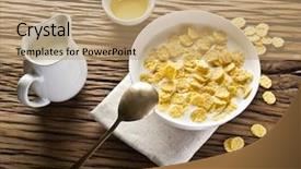 Presentation with corn flakes - Slide set enhanced with corn flakes - cornflakes cereal and milk morning background and a coral colored foreground