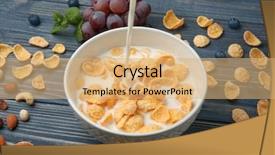  Presentation with corn flakes - PPT theme having corn flakes - pouring milk into tasty cornflakes background and a coral colored foreground